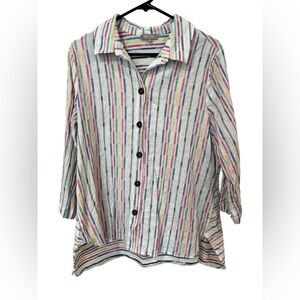 Habitat Button Down Shirt with Notched Collar and 3/4 Sleeves in White and Black